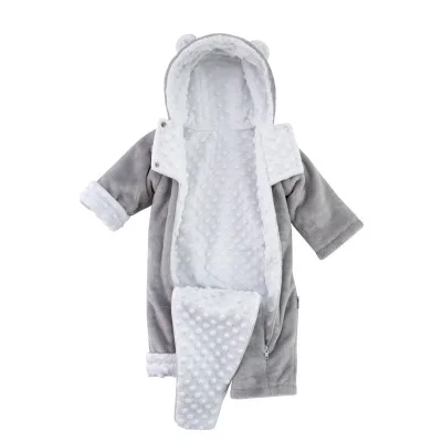 Zimní kojenecký overal Minky Teddy White náhled na rozepnutý overal pro snadné oblékání od českého výrobce Esito.