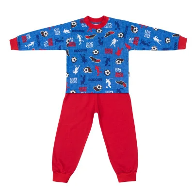 Chlapecké bavlněné pyžamo Fotbal ve vel. 86 - 110 v červené barvě od českého výrobce dětského oblečení ESITO.