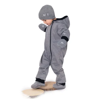 Rostoucí softshellová kombinéza s fleecem Šedý melír. Handmade od českého výrobce dětského oblečení ESITO.