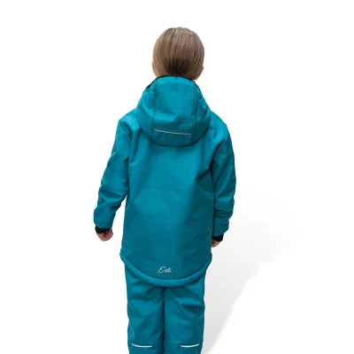 Dětská zimní softshellová bunda s beránkem Petrol náhled na prodloužená záda od českého výrobce Esito.