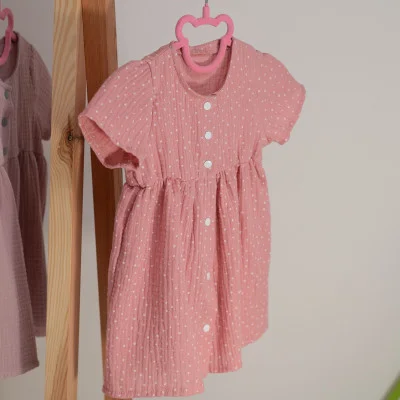 Mušelínové šaty Barunka Cameo pink DOT od českého výrobce oblečení Esito.