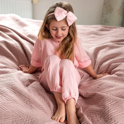 Dětské mušelínové kalhoty Luca Pink live foto náhled na soupravu s košilí od českého výrobce Esito.