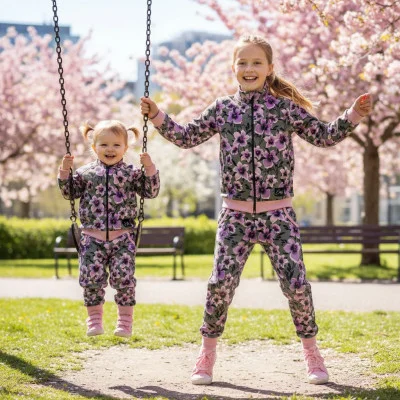 Mikina na zip Purple flower ilustrační live foto od českého výrobce módy pro děti a dospělé.