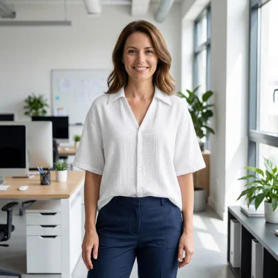 Dámská mušelínová košile Tereza White ilustrační live foto od českého výrobce módy pro děti a dospělé Esito.