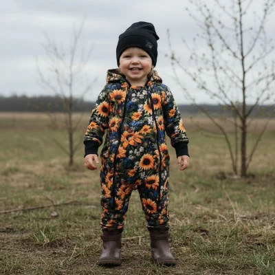 Rostoucí softshellová kombinéza s fleecem Slunečnice ilustrační live foto od českého výrobce oblečení Esito.