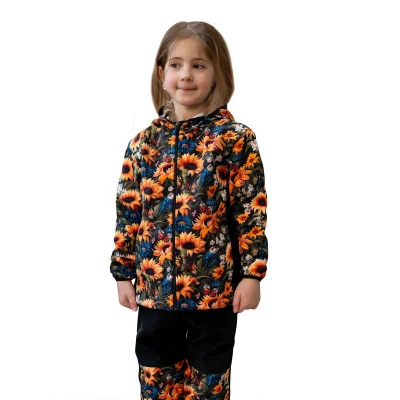 Dětské softshellové kalhoty DUO Slunečnice náhled na komplet s bundou od českého výrobce oblečení Esito.
