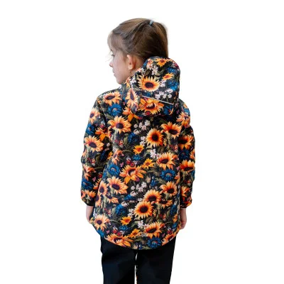 Dětská softshellová bunda DUO Slunečnice náhled na zadní prodloužení od českého výrobce oblečení Esito.