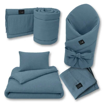 Mušelínová zavinovačka pro miminko Denim blue 85x85 cm náhled na celou sadu od českého výrobce Esito.