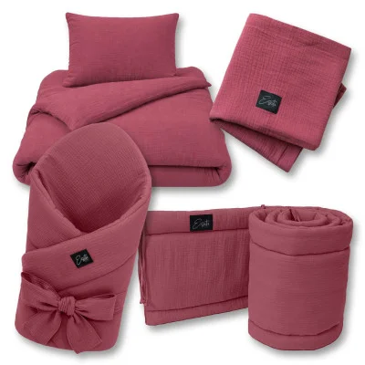 Luxusní dětské mušelínové povlečení Ruby red náhled na celou sadu od českého výrobce Esito.