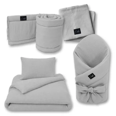 Mušelínová zavinovačka pro miminko Dove grey 85 x 85 cm náhled na celou sadu do postýlky od českého výrobce ESITO.