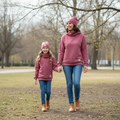 Zimní nákrčník Warmkeeper Ruby red ilustrační live foto od českého výrobce módy pro děti a dospělé.