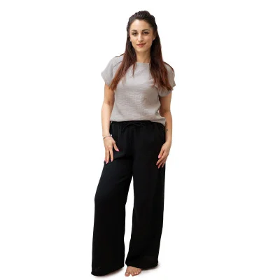 Mušelínové tričko Diana Dove Grey náhled s kalhotami mušelín Black od českého výrobce módy pro děti a dospělé.