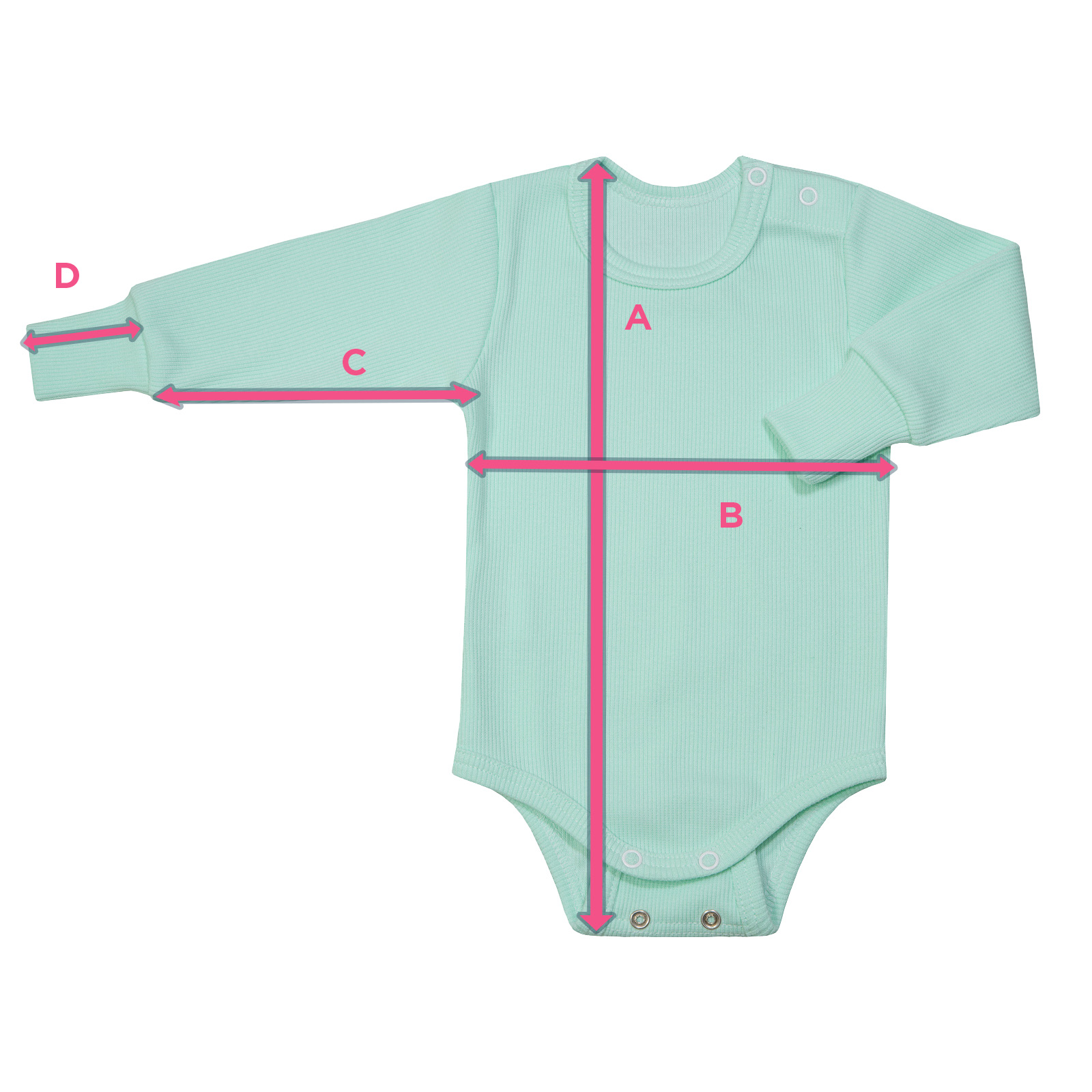 Velikostní tabulka - kojeneckébody klasické s dlouhým rukávem.