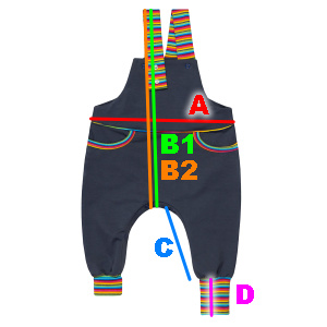 Velikostní tabulka lacláčových tepláků. Český handmade od ESITO.