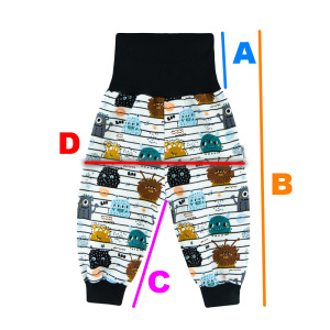 Velikostní tabulka dětského oblečení - kalhoty klasický střih.