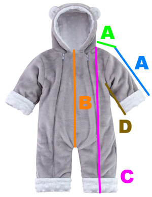 Velikostní tabulka, zimní overal ESITO.